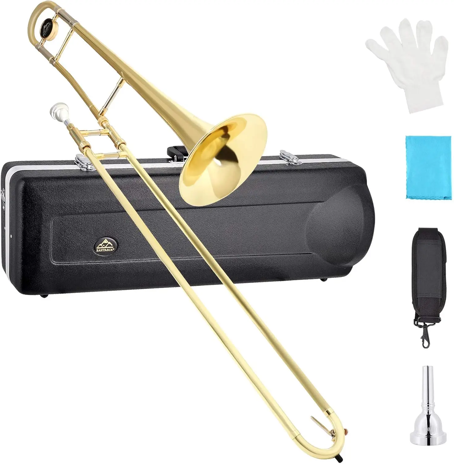 

EASTROCK Bb Tenor Slide Trombone, B Flat Brass Plated Trombone Instrument for Beginners Students with Hard Case, with Mouthpiece