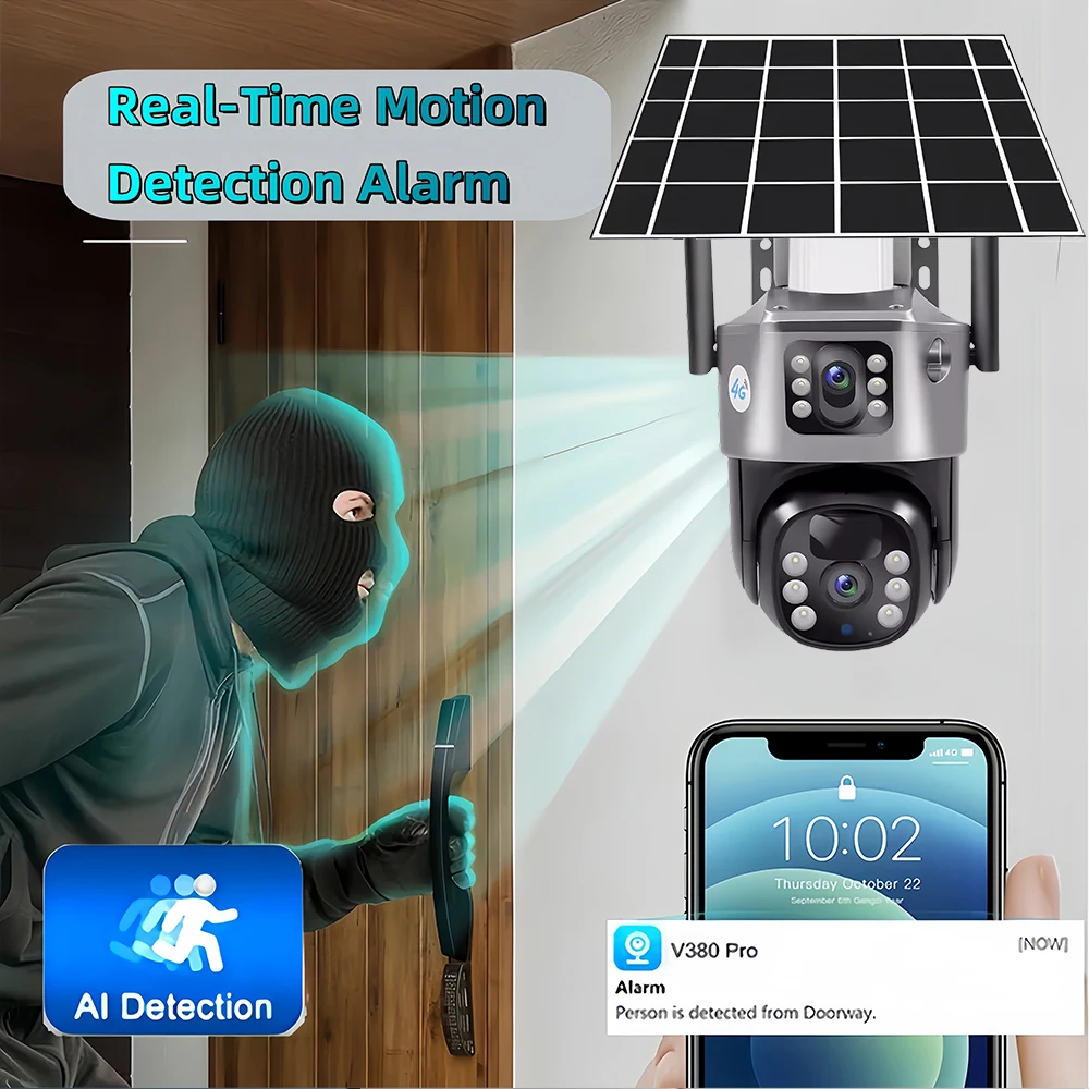 Dual Lens Solar 4G IP Camera 8MP 4K Wireless Surveillance Camera WiFi for Smart Home Night Vision with People Detection CCTV image 4