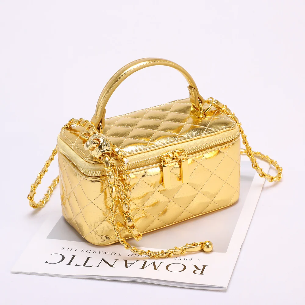 

New Quilted Chain Handbag Fashion gold Textured Evening Crossbody Handbag