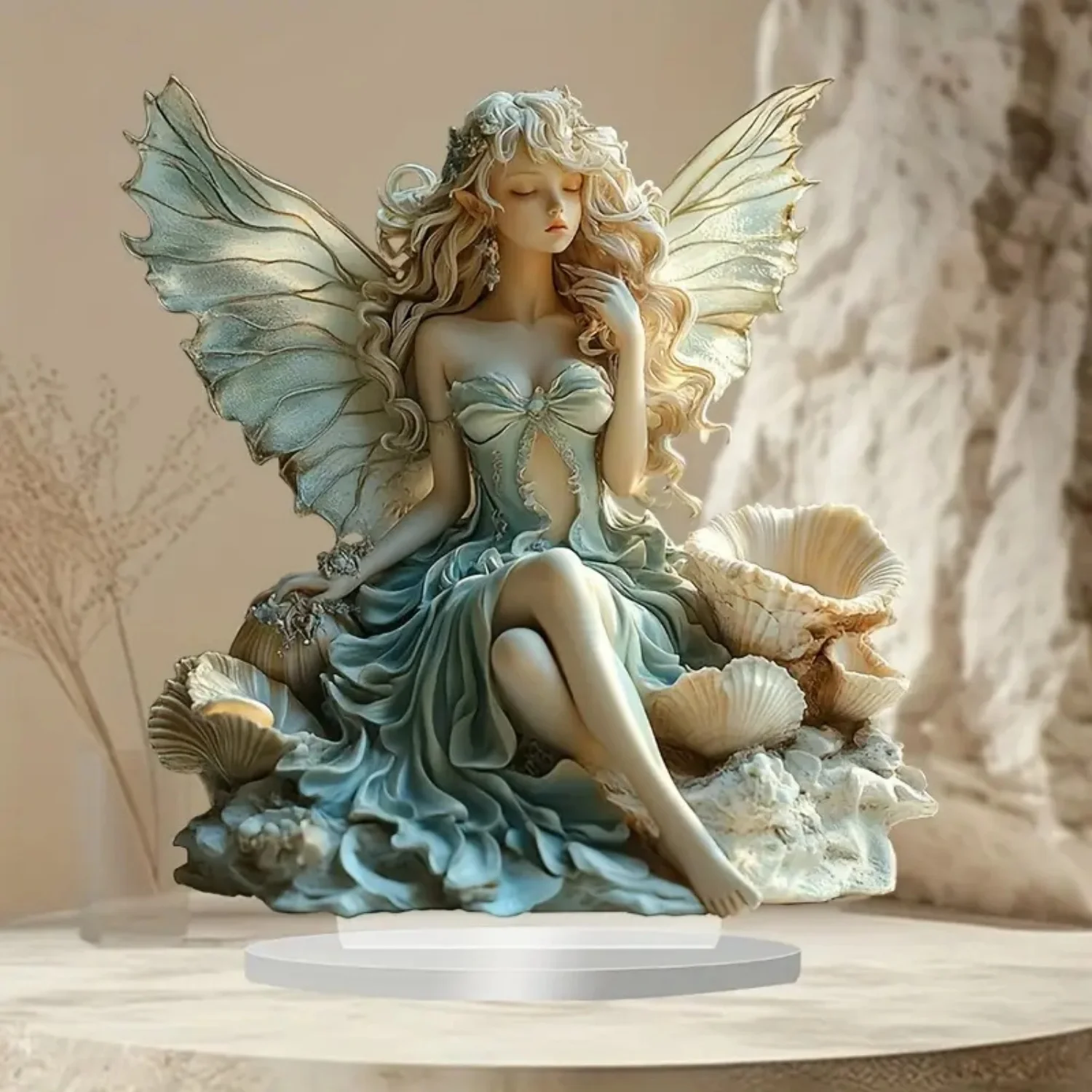 Elegant Elf Fairy Angel Prayer Statue,2D Flat Acrylic Figurine,Home,Office,Cafe,room,Studio,display Case,Table Ornament Decor