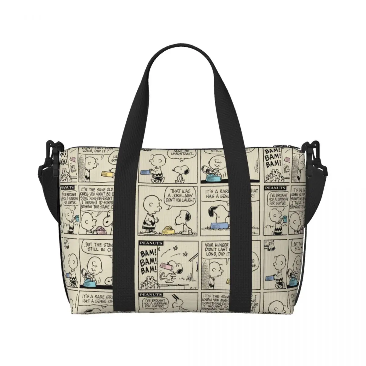 

Custom Snoopys Dog Cartoon Comic Collage Beach Tote Bag for Women Beagle Big Compartment Gym Beach Travel Bags