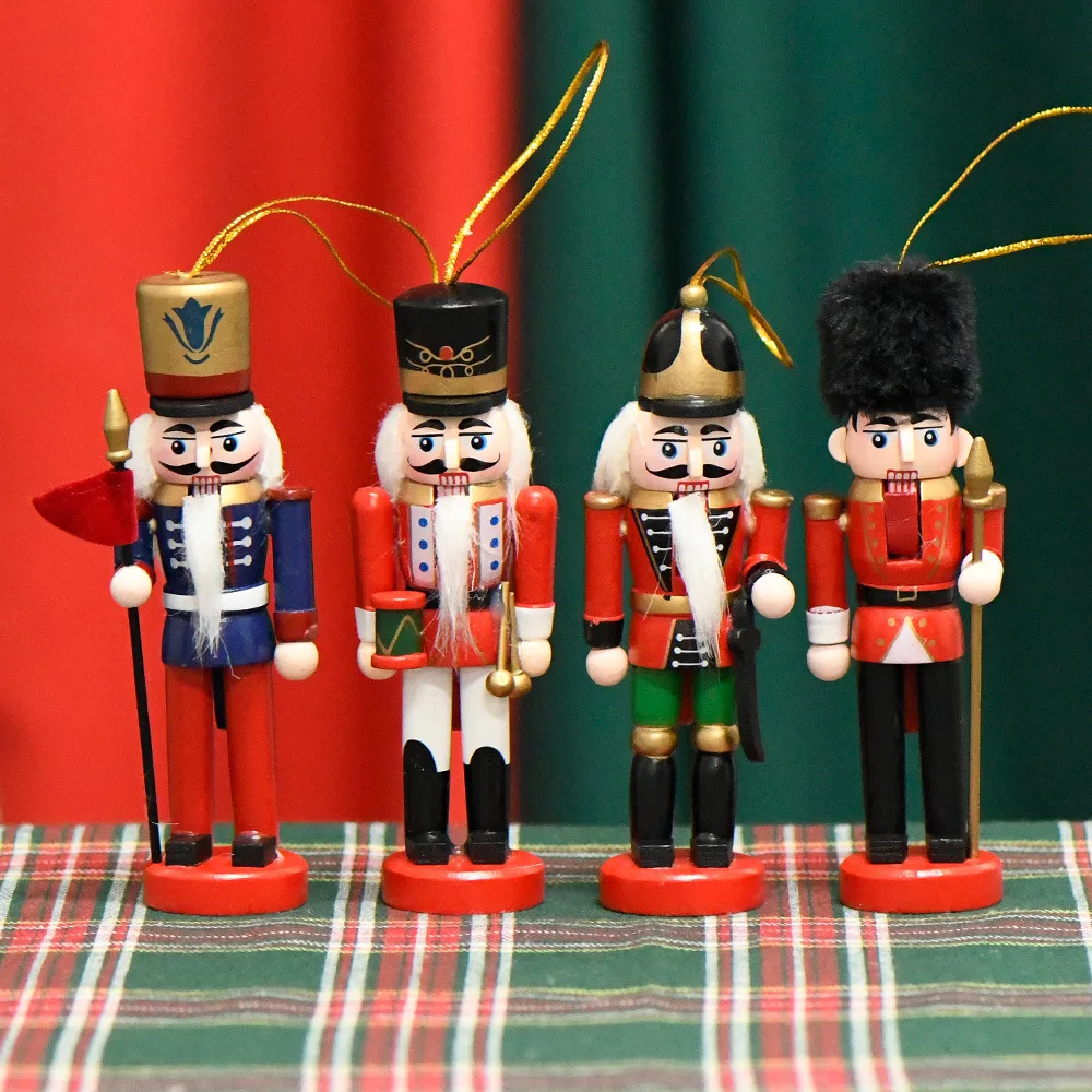 13cm Wooden Nutcracker Soldier Nutcracker Dolls Home Decorations Christmas Tree Pendant Desktop Crafts Ornaments Ht205