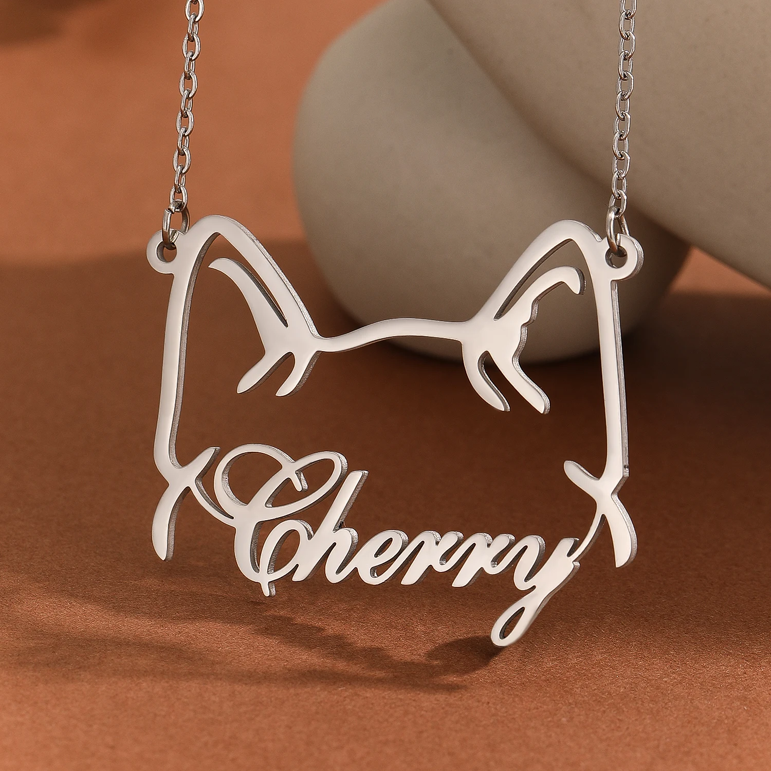 QIAMNI Custom Shiba Inu Dog Pet Name Necklace Personalized Stainless Steel Animal Ear Choker Jewelry Birthday Gift for Women Men