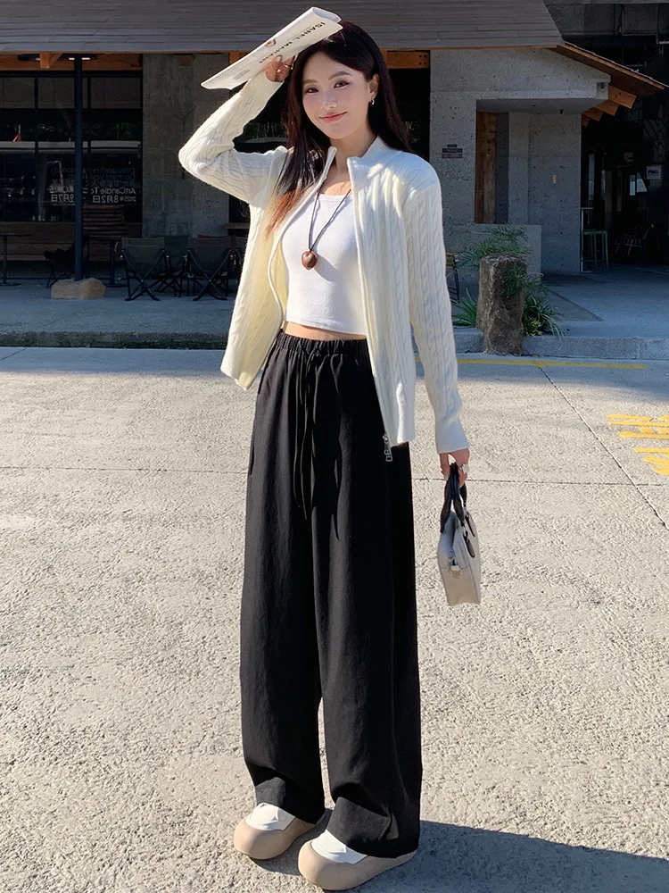 

Wide Leg Pants Vintage Womens Fall Baggy-Fit Altgoth Urban Social Wicking Corduroy Elastic Waist Pleated Patchwork Sashes Lining