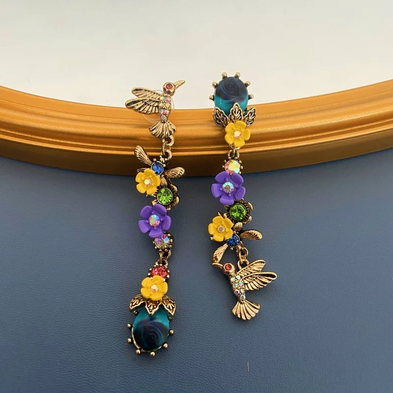 

Винтажные серьги для женщин, роскошные элегантные уникальные красочные массивные украшения в стиле барокко с птичьими цветами, идеально подходящие для повседневной носки