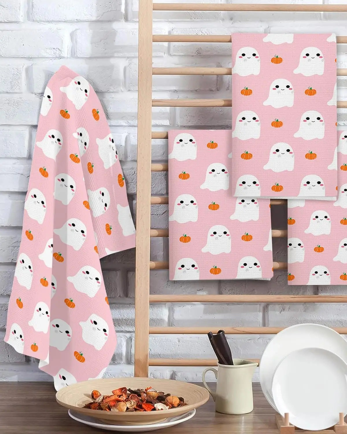 

Halloween Pink Ghost Dishcloth Kitchen Towels Orange Pumpkins Absorbent Wash Cloths Bathroom Hand Towels Cleaning Supplies Decor