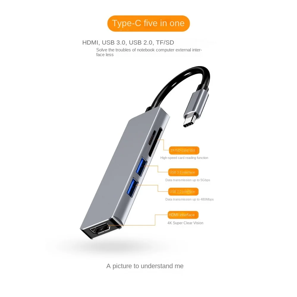 Tipo-C Docking Station para HDM Card Reader, Notebook Expansão Dock, USB Extender Hub Concentrator