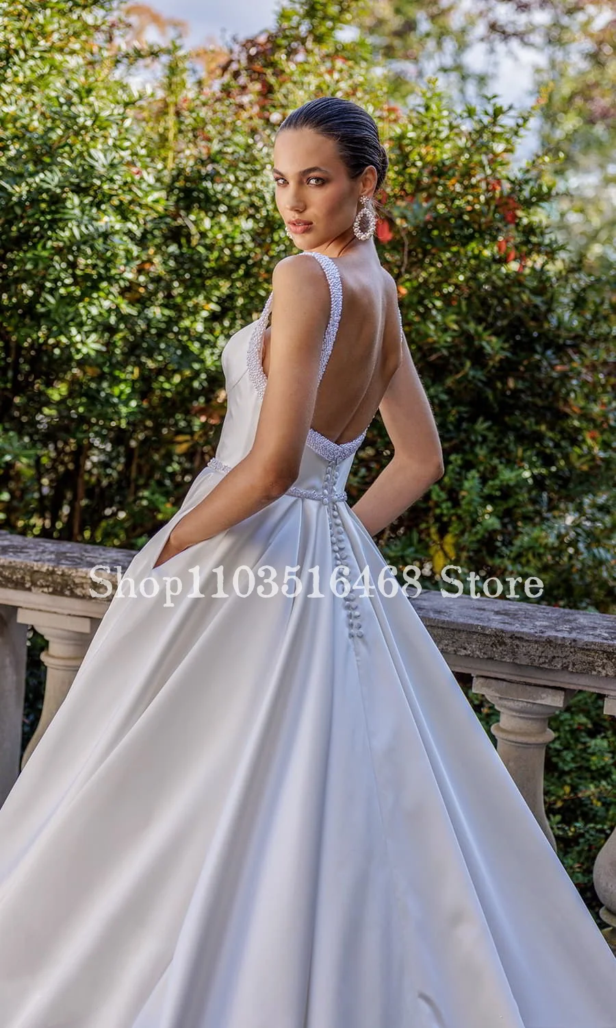 Elegantes Halfter eine Linie Brautkleid 2024 für Frauen Elfenbein sexy rücken freie V-Ausschnitt Satin benutzer definierte lange vestido noiva