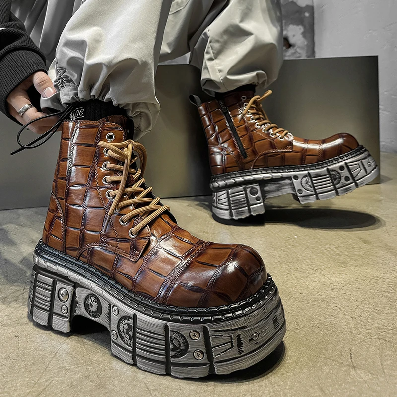 

New Trendy Men Chelsea Boots Black Brown Color Men Thick-soled Anti-slip Fashionable Work-punk Style Boots Sizes 39 - 44