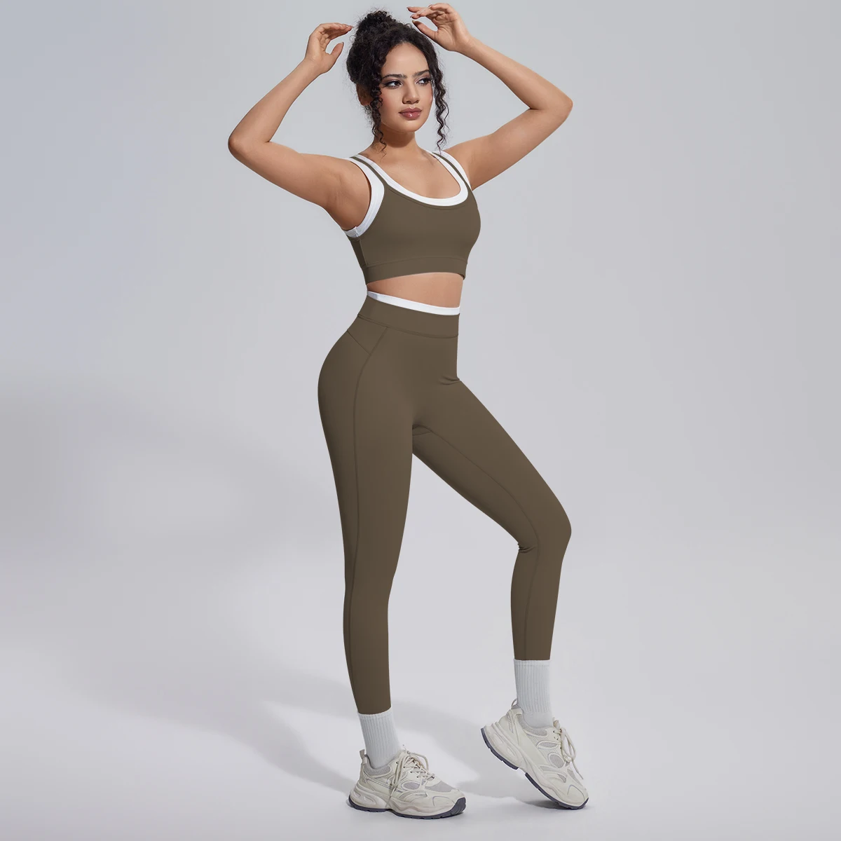 Rooftrellen 2-teiliges Yoga-Set für Damen, sexy Sport-BH, Yoga-Top mit Brustpolster, Farbblock-Design, Yoga-Hose mit Po-Formung, Damen-Fitness-Set – Detail 18