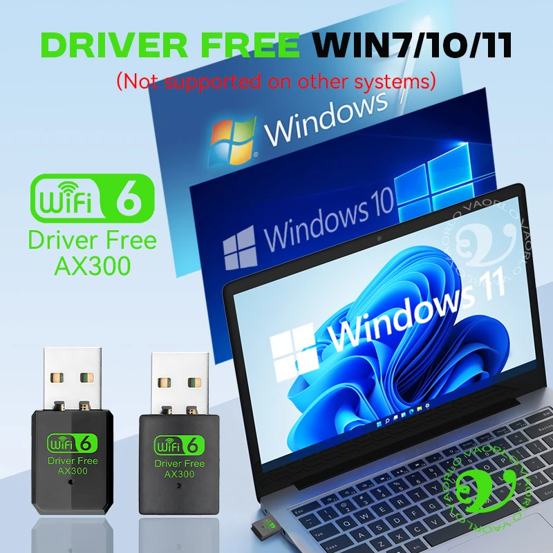 WIFI 6 802.11AX USB WiFi Wireless Adapter AX300 Kartu Jaringan 2.4G Wi-Fi Mini Dongle Receiver Untuk PC/Laptop Win7/10/11 Tanpa Driver