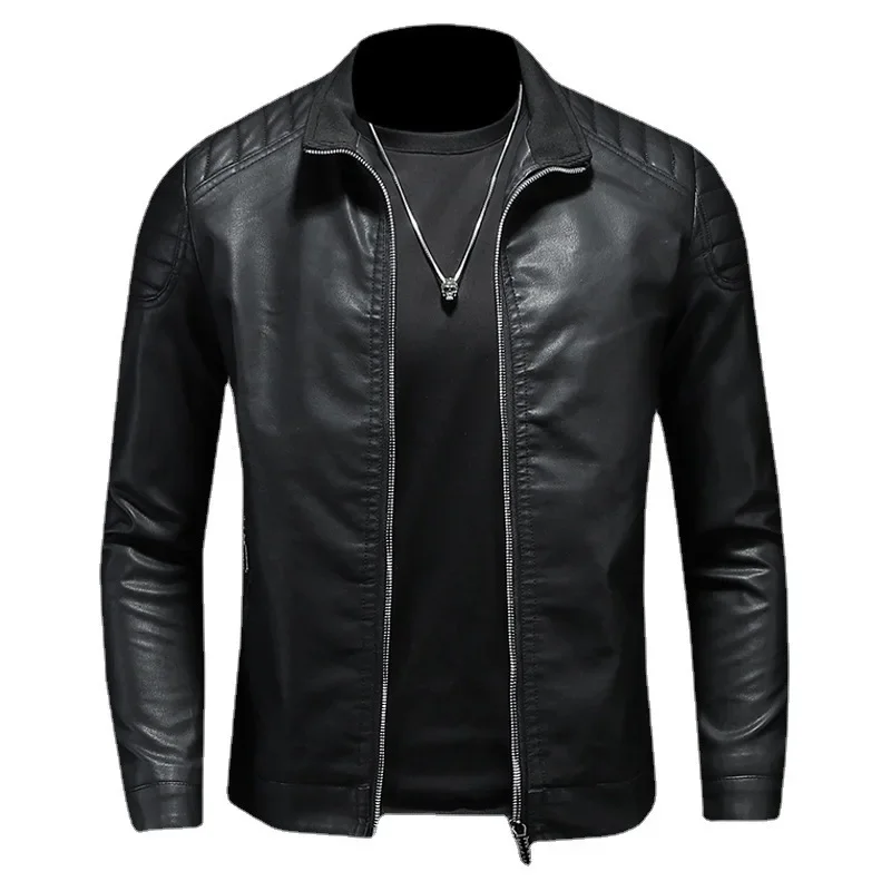 Stand Collar Leather Jacket Men\'s Fashion Jacket 2024New Casual Men\'s Leather Jacket Slim Korean Version Handsome Men\'s Clothing