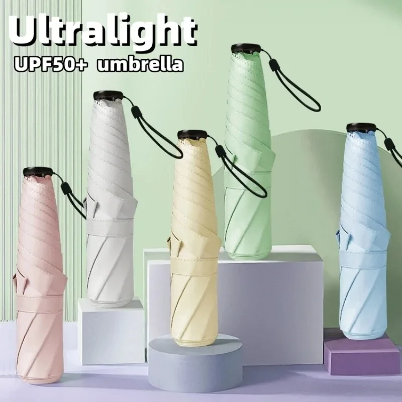Ultra-light UPF50+ Umbrella Carbon Fiber Sun UV Protection Portable Umbrella Vinyl Folding Rain Parasol Pocket Pencil Umbrella