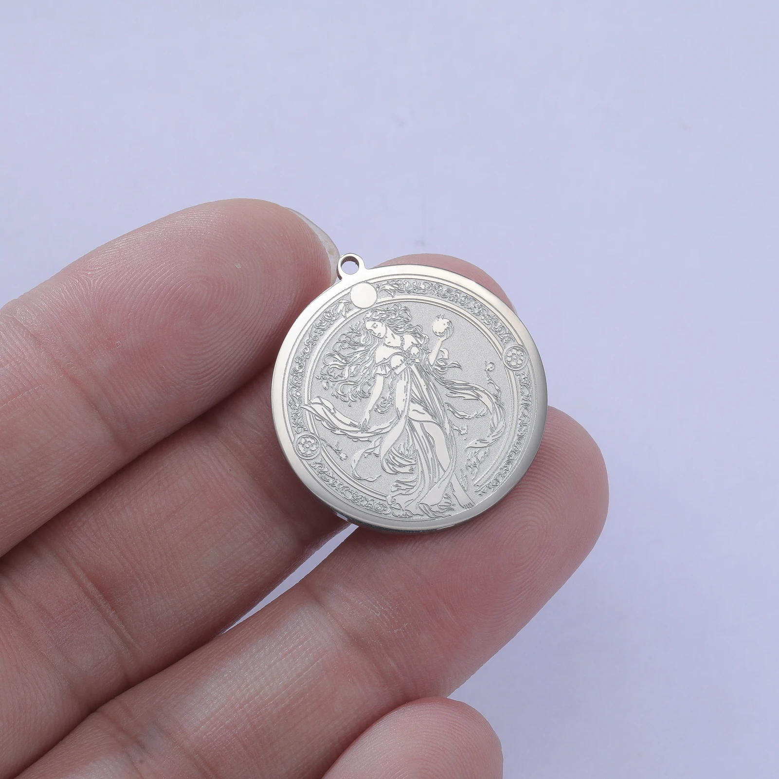 Persephone Goddess Charm Pendant Greek Mythology Queen of Underworld Pomegranate Engraved Stainless Steel DIY Jewelry Making