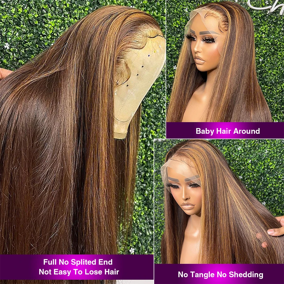 13x4 Highlighted Wig Human Hair 4/27 Colored Straight 13x6 HD Lace Front Wig Ombre Lace Frontal Wigs Pre Plucked With Baby Hair image 3