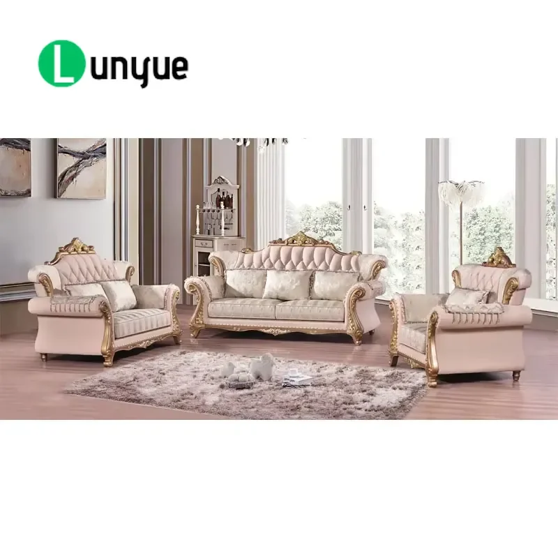Classic Fabric Wooden European Home High Quality Large Soft Armrest Luxury Living Room Furniture Set Sofa