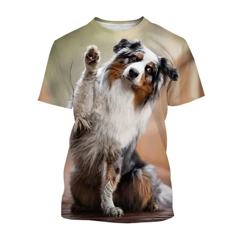 Australian Shepherd Dog 3D Print T-Shirts Streetwear Men Women Fashion Oversized Short Sleeve T Shirt Kids Tees Tops Clothing