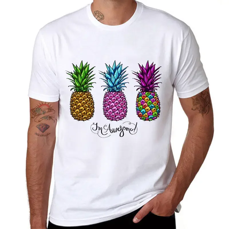 Men's Fashion Color T Shirt Logo Pineapple O-Neck Short Sleeve Cotton Comfortable Funny Soft Tee Shirt Digital Printing Classic