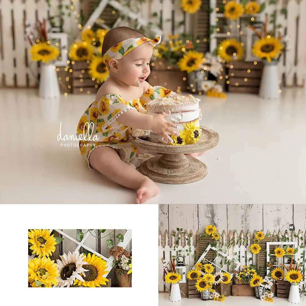 Sunflower Farm Backdrop Spring Floral Kids 1st Birthday Photography Props Child Baby Adult Photocall Studio Backgrounds