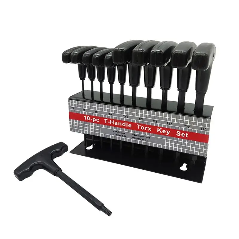 

T-Shaped Hex Wrench Hex Key Set T Handle Hex Wrench Set With Black Handle 10-Piece Special-Shaped Wrench Set T7-T40-AT36
