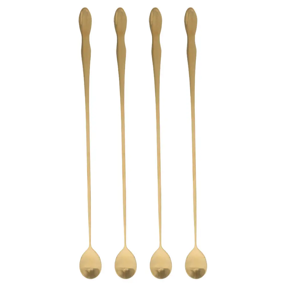 4Pcs Long Stainless Steel Handle Stirring Spoons Coffee Bar Mixing Spoons Beverage Stirrers Kitchen Serving Utensils