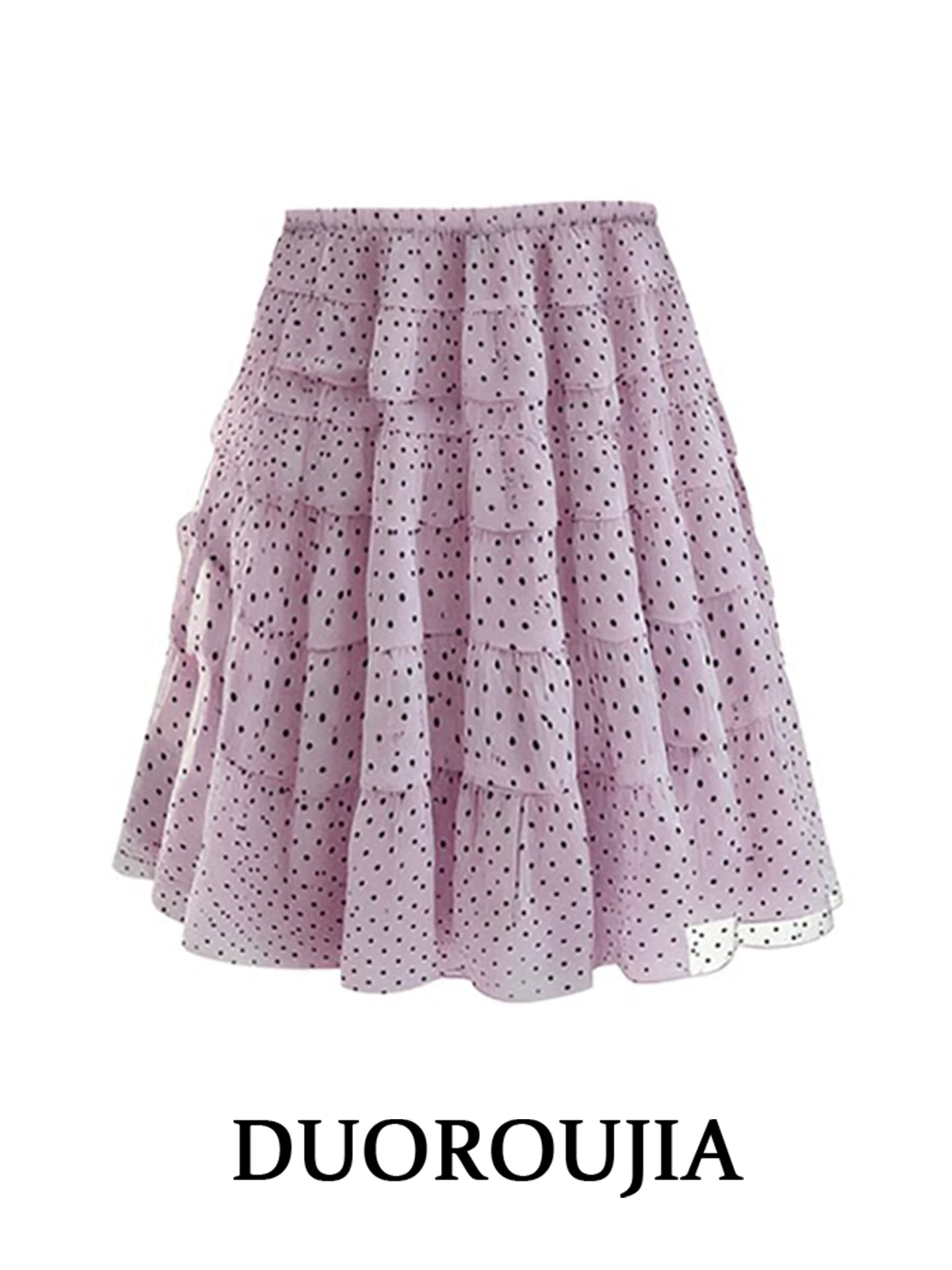 

Sweet Cool plus Size Women's Midi Skirt Polka Dot Mesh Slimming Spring Fashion High Waist A-Line Skirt Casual Wear