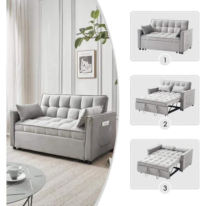 أريكة سرير 3 في 1 مع مساند للذراعين وجيوب تخزين ووسادتين، ومسند ظهر قابل للتعديل، وأريكة سرير لغرفة المعيشة