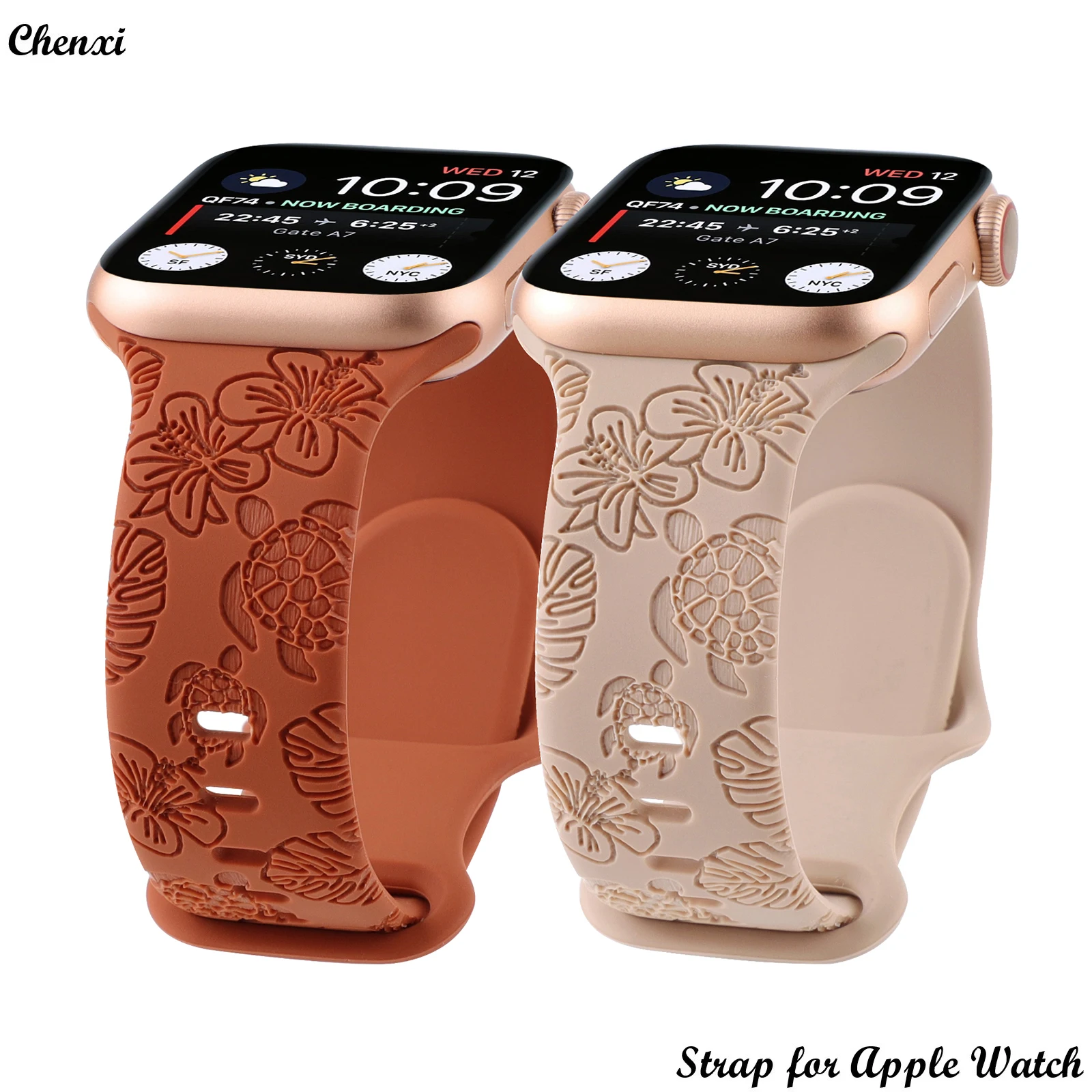 Apple Watch Band Flower Turtle Carved Bracelet Iwatch SE Ultra38 40 41 42 44 45 49mm Men's and Women's Herbal silicone wristband