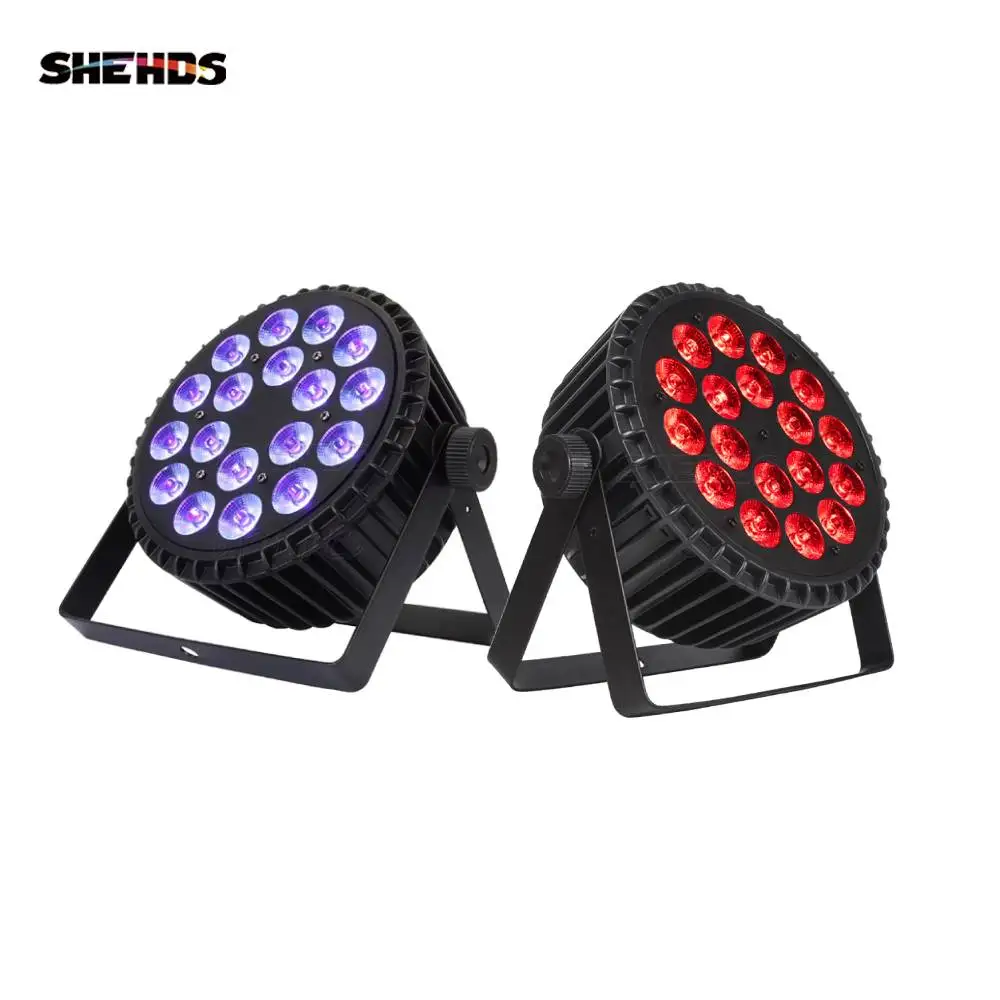 SHEHDS 2pcs LED Flat Par 18x18W RGBWA UV 6in1 Lighting DMX512 for DJ Disco Wedding Band Professional Stage