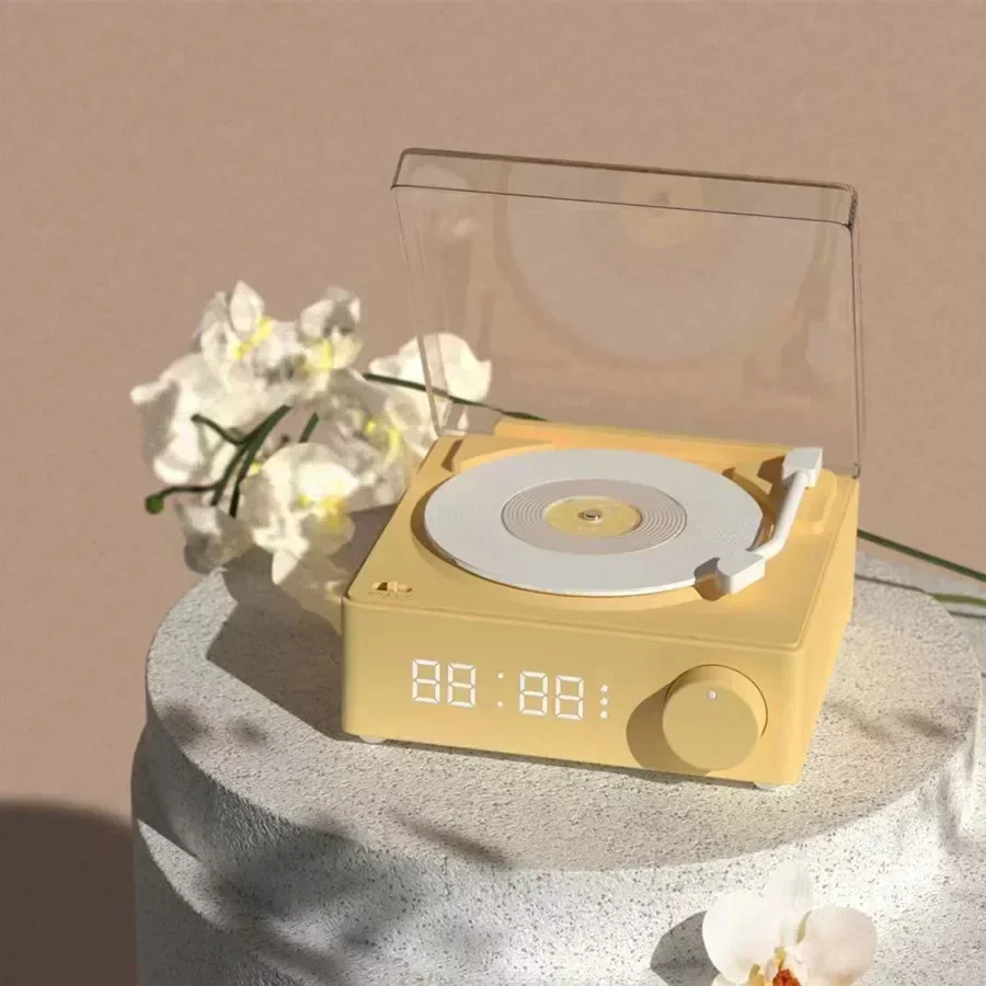 New Retro Vinyl Wireless Bluetooth Speaker Alarm Clock Small Record Player Portable High-quality Audio Home Smart Stereo