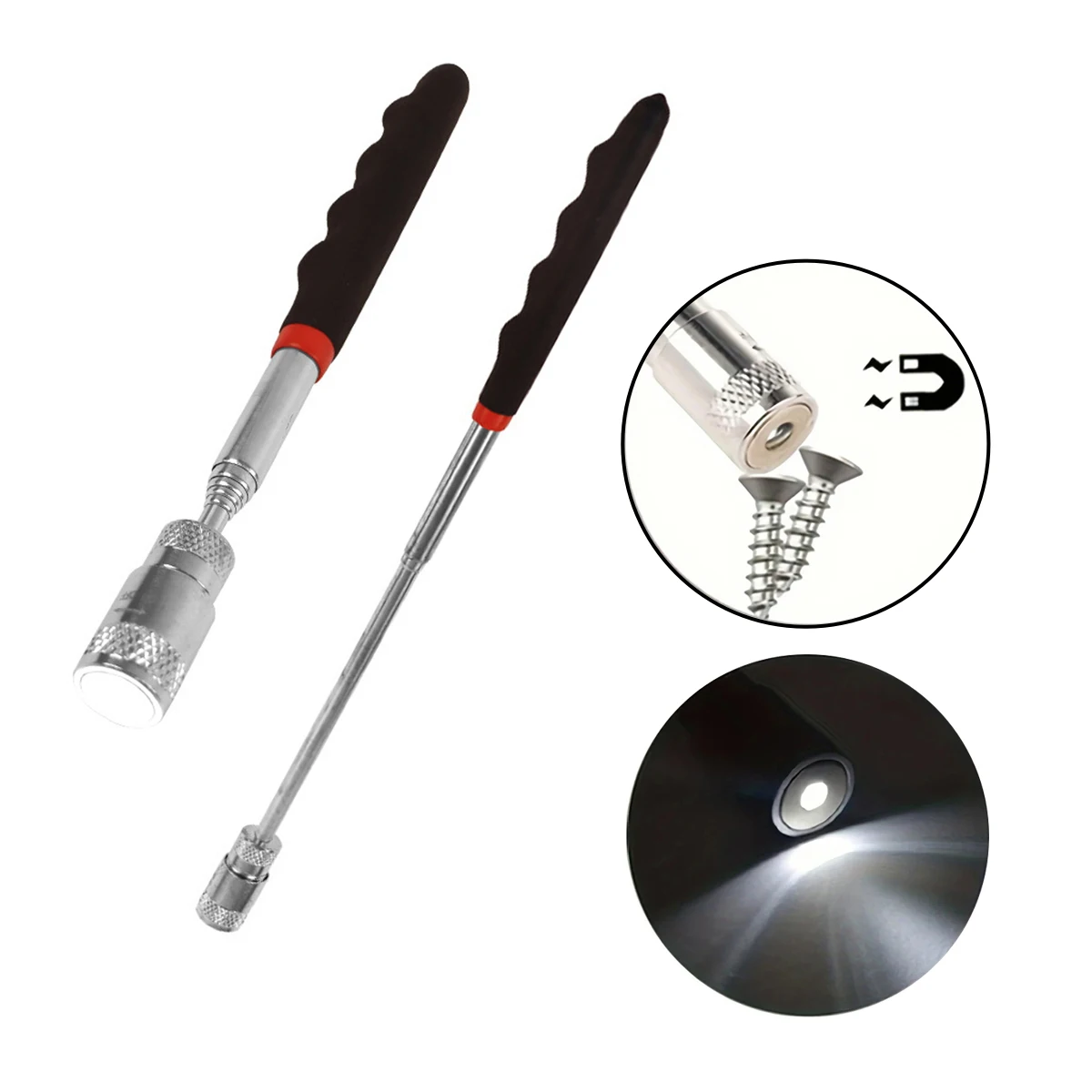 Mini ferramenta de captação magnética com luz portátil extensível telescópica led tocha cabeça da haste magnética para encontrar parafusos porca parafuso 1pc
