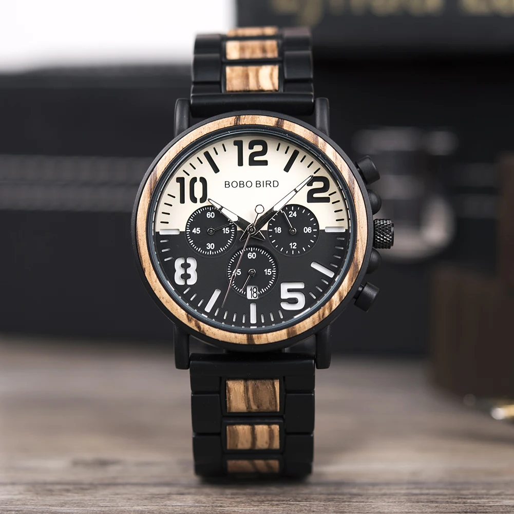 

BOBO BIRD Luxury Men's Watches for Man Wooden Quartz Wristwatch Luminous Male Watch Chronograph Orologio Uomo Top Brand Custom