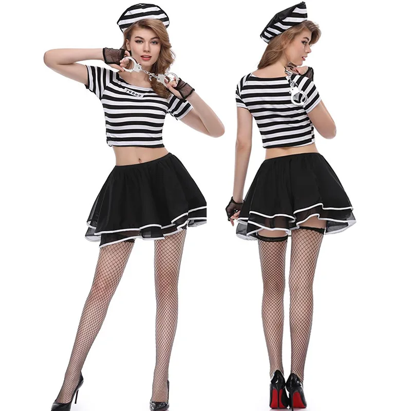 Halloween Costume Cosplay Costume Female Prisoner Cute Fluffy Short Skirt Leaking Belly Button Mini Short 2024 Five pieces