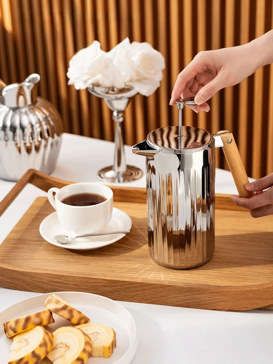 304 Stainless Steel French Press Coffee Maker, Coffee Pot, 34oz (1 Litre), Coffee Kettle, Heat Resistant Durable, Easy to Clean