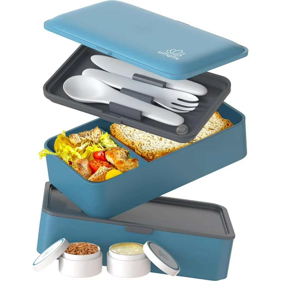 

Umami Bento Box Adult AllIn1 with 4 Utensils 2 Sauce Jars 2 Dividers 100 Leakproof Microwave Dishwasher Safe Stackable Bento Lu
