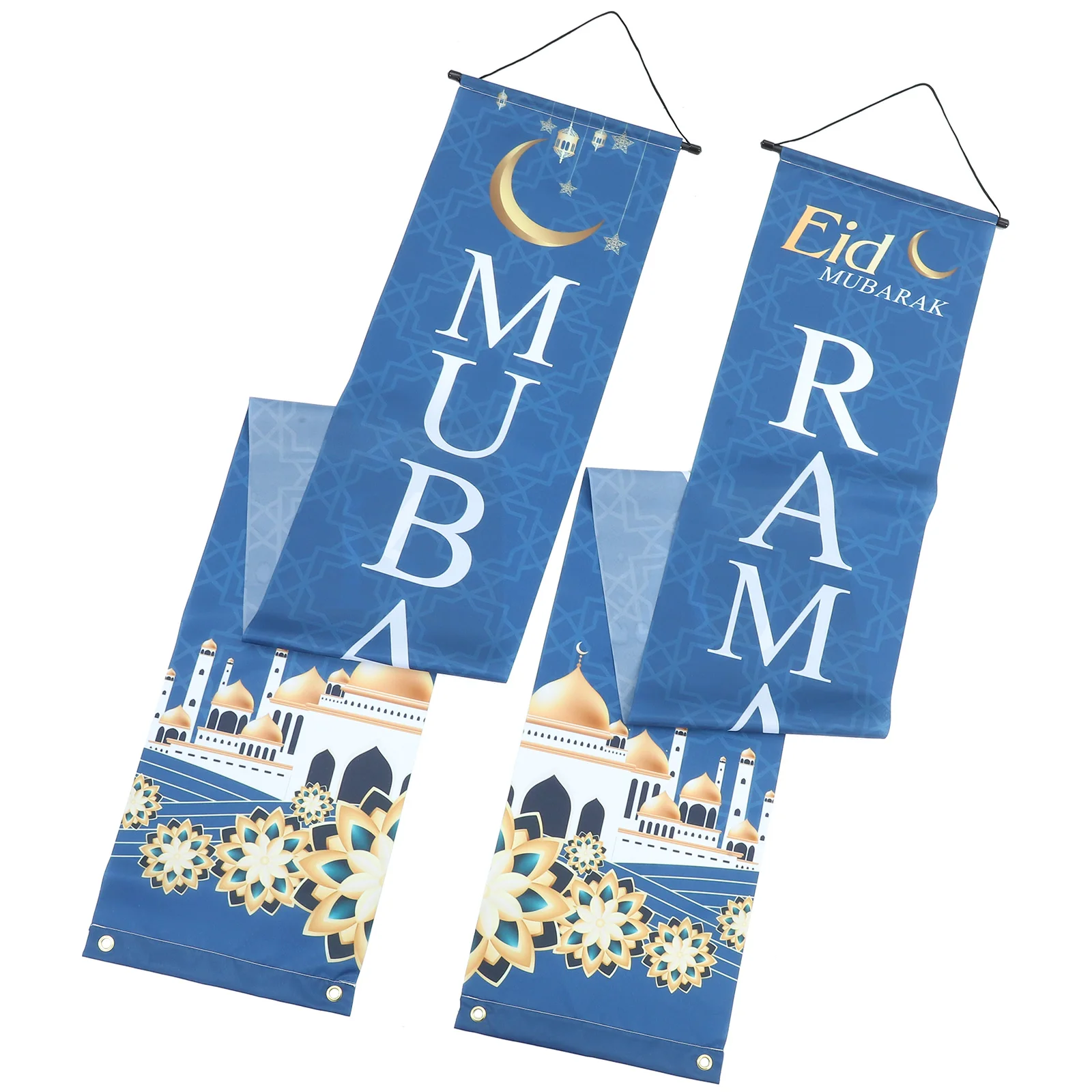 

1 Pair Door Curtain Hanging Flag 30x180cm Eid Couplet Banner Washable Foldable Porch Decor Party Supplies Festival Ramadan