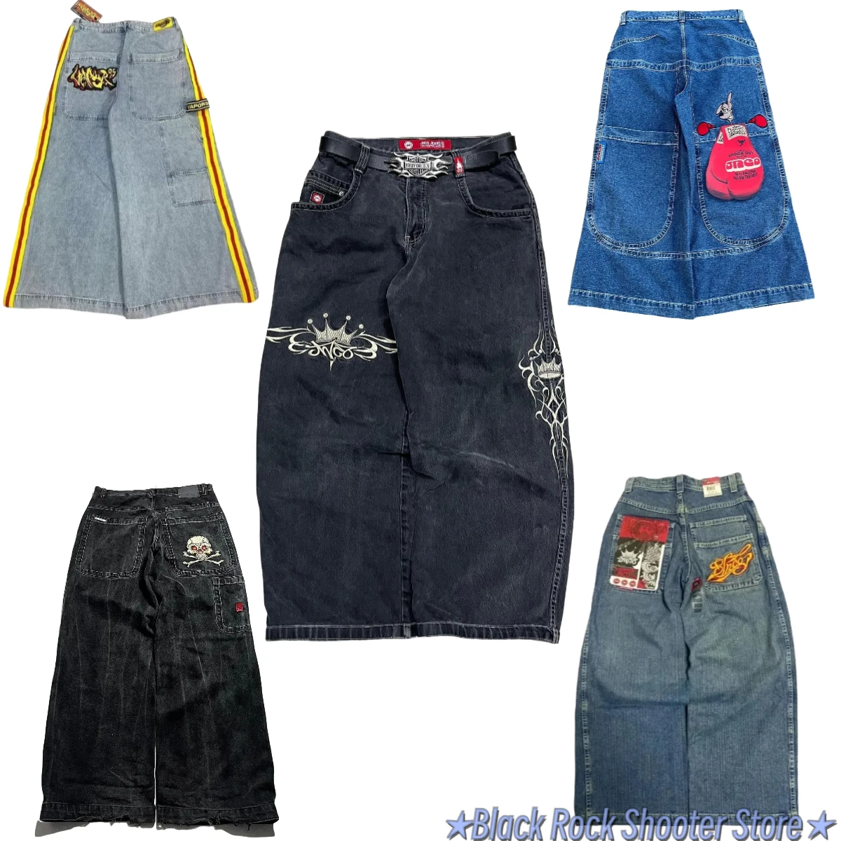 

Hip Hop JNCO Hot Sell Embroidered Wide Leg Jeans Men Y2K Harajuku Drop Shipping Denim Pants Casual Baggy Trousers New Streetwear