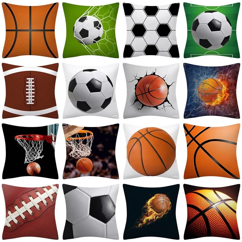 

Football Basketball Rugby Printed Pillow Case 45x45cm Pillowcase Home Decor Cushion Cover Sofa Car Decorative Throw Pillow Cover