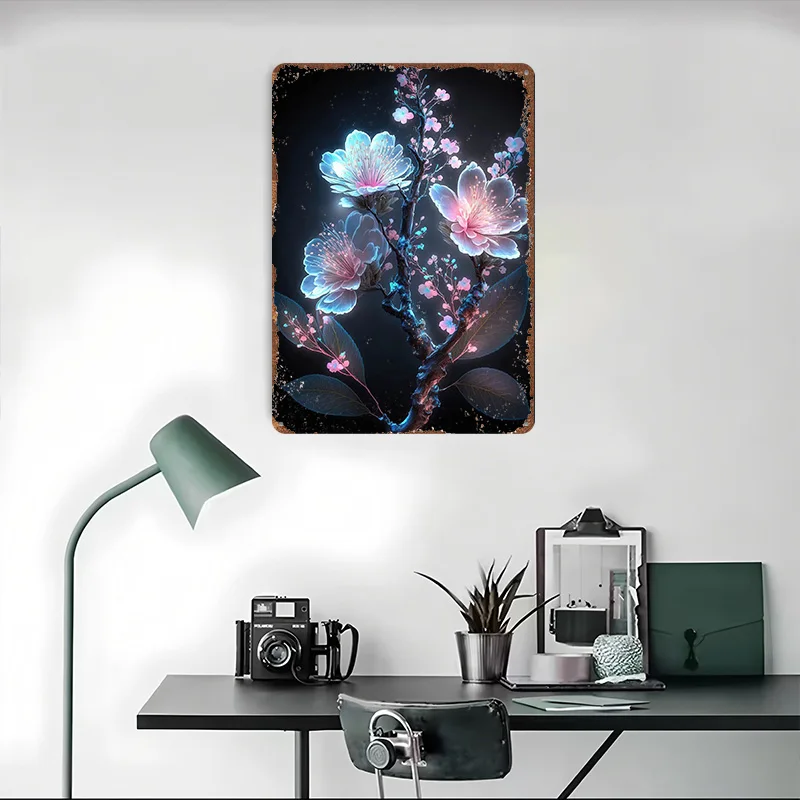 زهر البرقوق زهرة معدنية المشارك القصدير علامات الديكور غرفة نوم زينة علامة معدنية مخصصة للجدار الفن الديكور ديكور المنزل