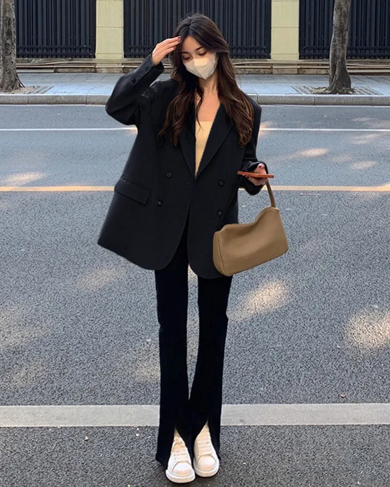 Women's Coffee Blazer 2026 Spring Autumn Korean Style Casual Suit Jacket for Petite High Street Fashion