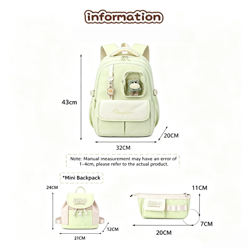 4-Piece School Rucksack Set For Girls Large Capacity Waterproof Spine Supporting School Bag Tote Bag Mini Bag And Pencil Case