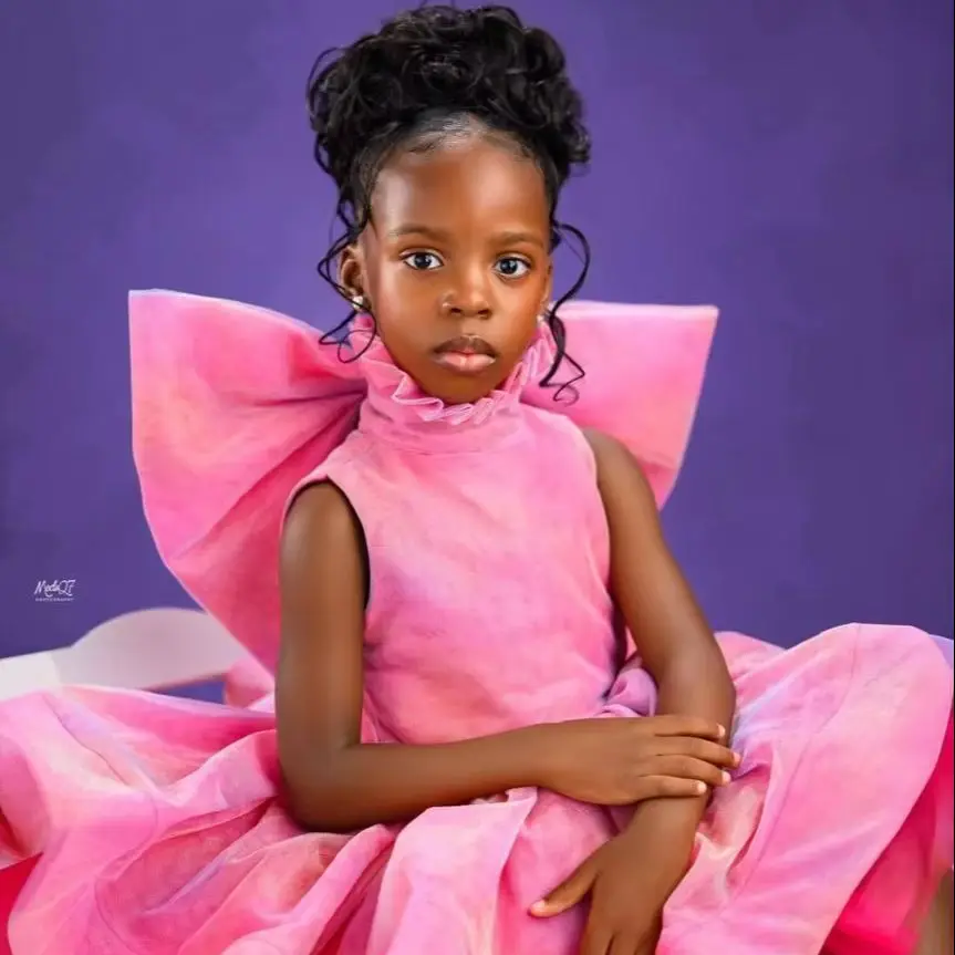 

High Neck Mini Girls Birthday Party Dresses Big Bow Extra Puffy Pink Flower Girl Dresses Princess Photoshoot Dress Customized