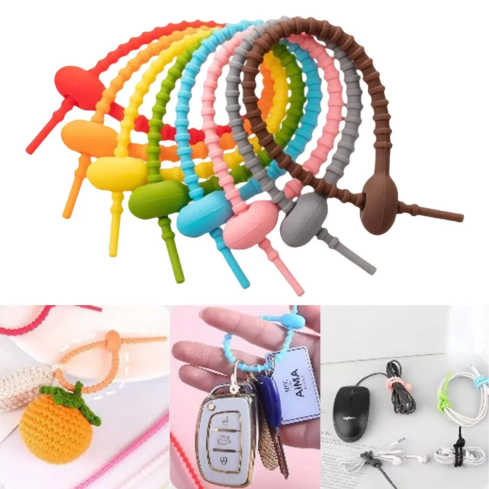 10Pcs/Lot Silicone Reusable Bag Ties Twist Wire Fasten For Bag Ties Cord Bag Clip Food Saver Earphone Line Tidy Clips Acessory