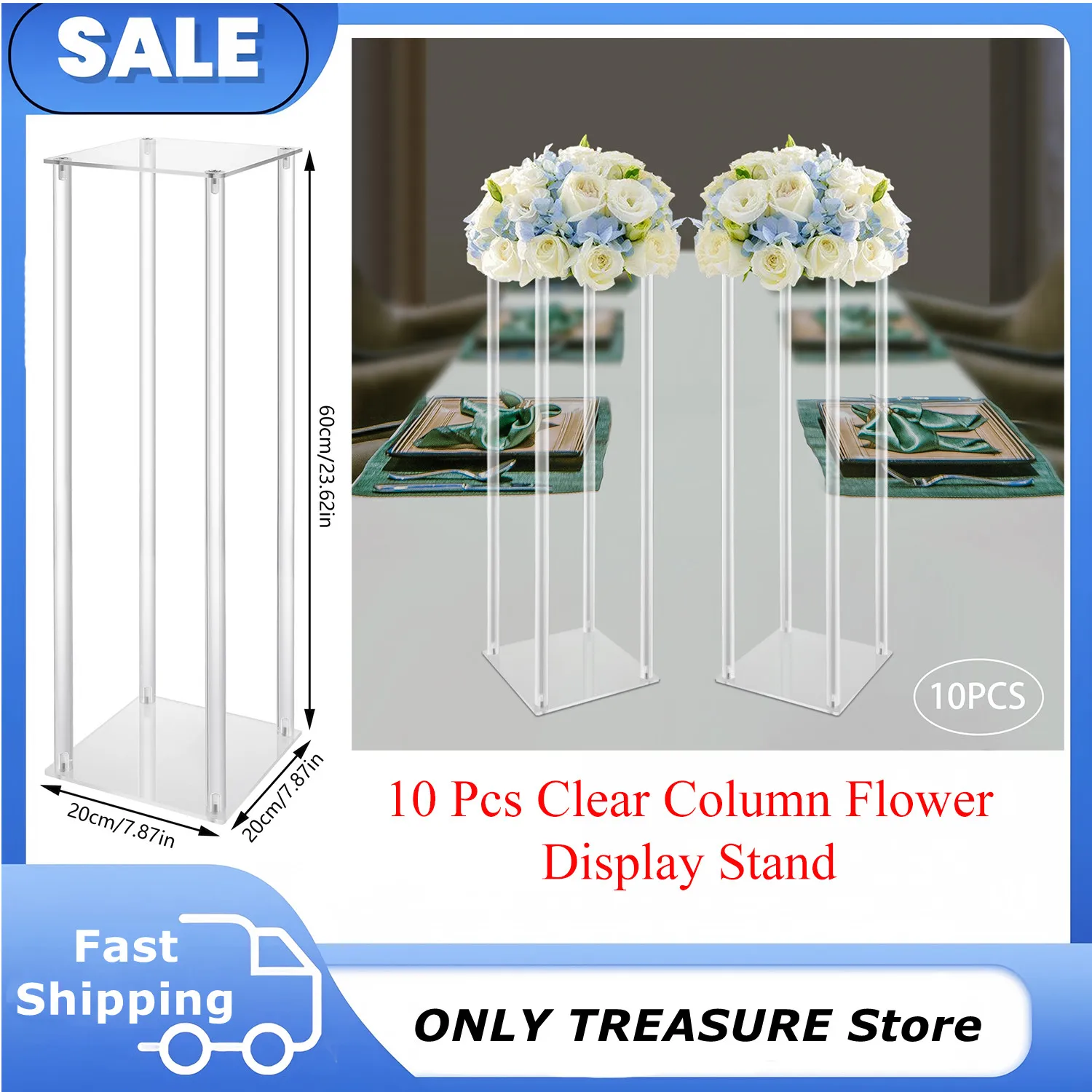 

10Pcs Acrylic Wedding Centrepieces, Clear Column Flower Display Stand, Geometric Display Stand for Home Decor-7.87x7.87x23.62in