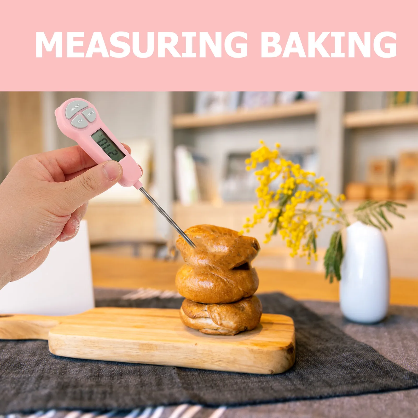 

Food Thermometer Digital Instant Read Pink for Meat Poultry Fish Oil Candy Frying Deep Cooking Baking Grill Roasting Kitchen