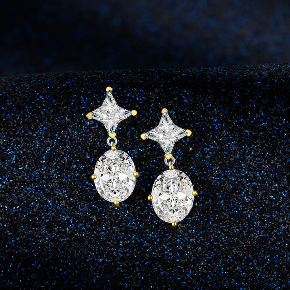 CC Lucky Original New Oval 8 * 10 pigeon egg ice cut emerald diamond earrings female pure silver earrings