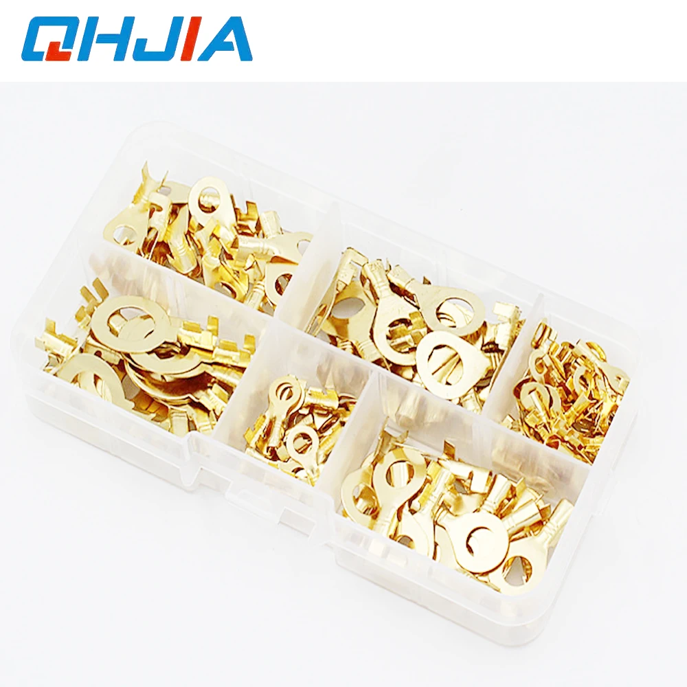 

150pcs Boxed Terminal Connectors M3/M4/M5/M6/M8/M10 O-Type Ground Lugs Cold-Pressed Copper Tabs