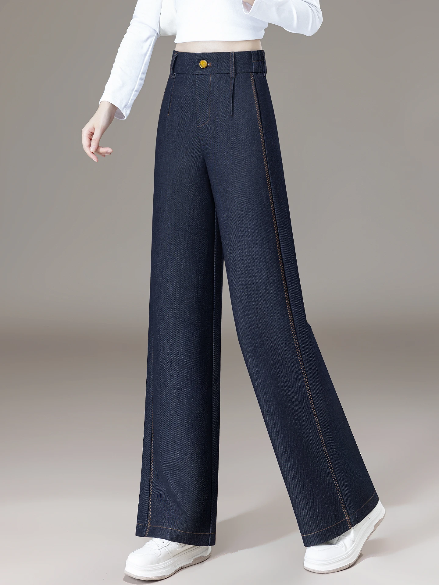 High Waist Straight Leg Jeans Women's Casual Dungaree Blue Spring Autumn New Style Slimming Draping Wide Leg Pants