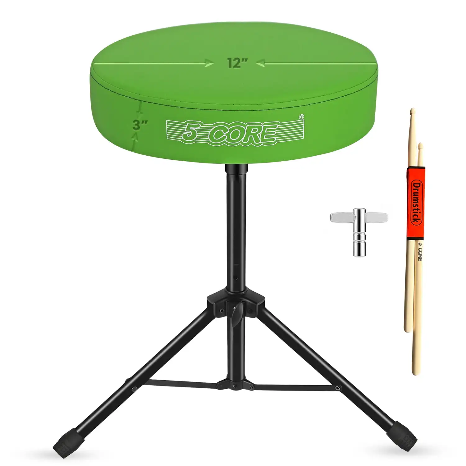 

5 Core Drum Throne 3" Thick Padded Comfortable Guitar Stool Drummer Chair Adjustable Musician Seat DS 01 GR