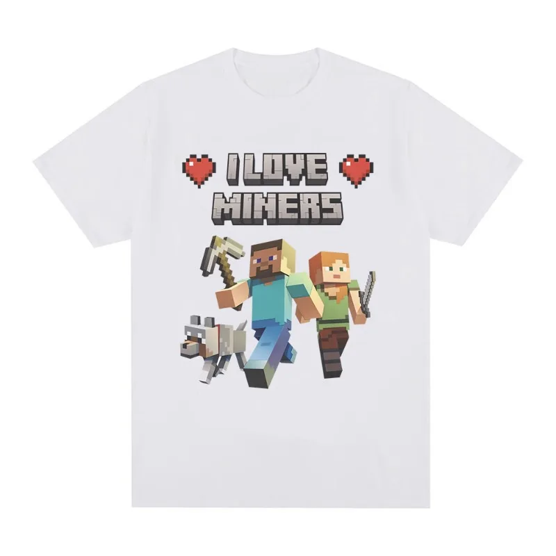 Camiseta divertida con estampado de I Love Miners, camiseta Otaku Game Meme, ropa para hombre y mujer, pantalón corto informal de algodón 100%, camisetas de manga de verano